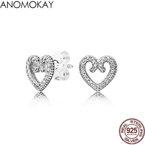 Shinny Zirconia Brincos 925 Sterling Silver Heart Pave Stud Earrings Clear CZ Earrings for Women Gril Gift Fine Jewelry Wedding