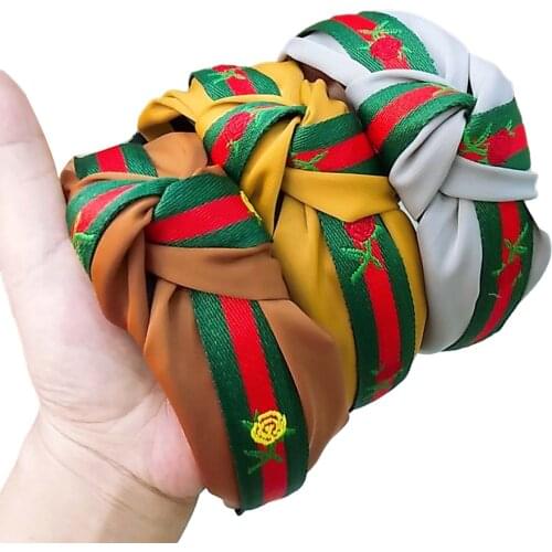 Newest Knot Headband Korean Fabric Solid Color Striped Hairband Retro Rose Fashion Wide Edge Ppressed Hair Accessories Female