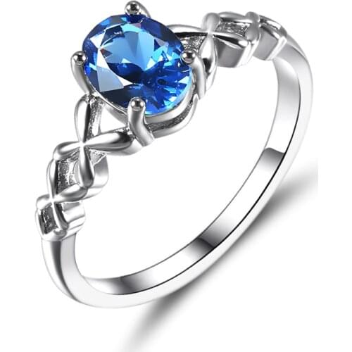 Women Intersecting Hollow Girl Ring Fashion Blue Cubic Zirconia Ring Lady Engagement Jewelry Valentines Day Gift For Girlfriend