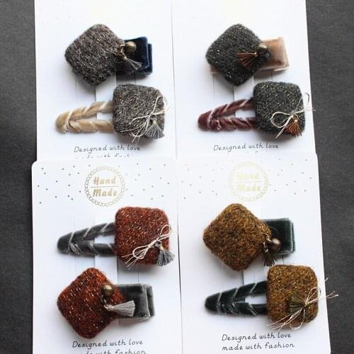 12set/lot Top Quality Square Shape Hair Clips Retro Style Girls Hairpin Princess BB Clip Kids Cute Mini Bowknot Hair Headwear