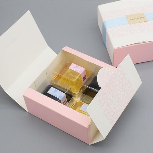 20pcs/lot 12CM*12CM*5CM load 4cakes Pink flowers Cake Box Food Paper storage Free shipping