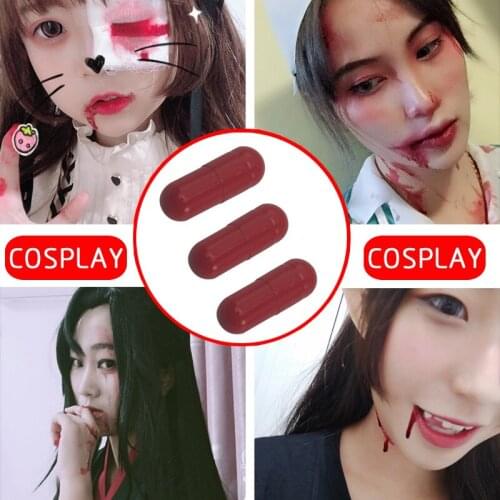 3Pcs Fake Blood Pill Vampire Capsules Horror Funny Halloween Joke Prank Trick Vomiting Blood Capsules Fancy Dress Vampire