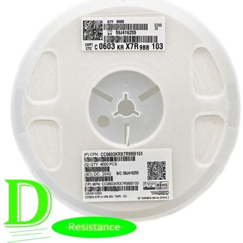 4000pcs SMD Ceramic capacitor 0603 10NF 103K 10% 50V CC0603KRX7R9BB103