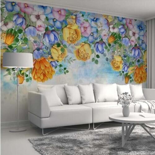 Watercolor 3D Floral Wallpaper Mural Wall Murals Wall Decals 3D Wall Paper Rolls for Living Room Printed Photo Flower Wallpapers
