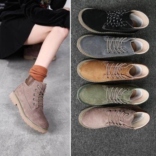 2020 Women Ankle Boots New Fashion Leather Autumn Black Snow Boots Round Toe Ladies Work Girls Shoes Warm Fur Winter Lace Up
