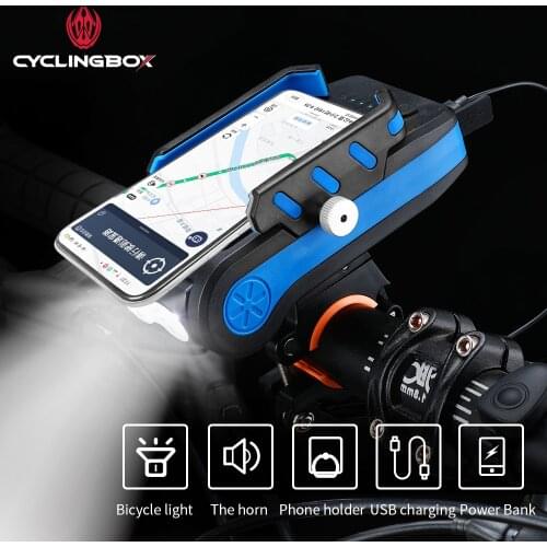 CyclingBOX Waterproof Bicycle Light 4 in 1 Multifunction Phone Holder 2400-4000mAh Power holder Bell For Bicycle Accessories