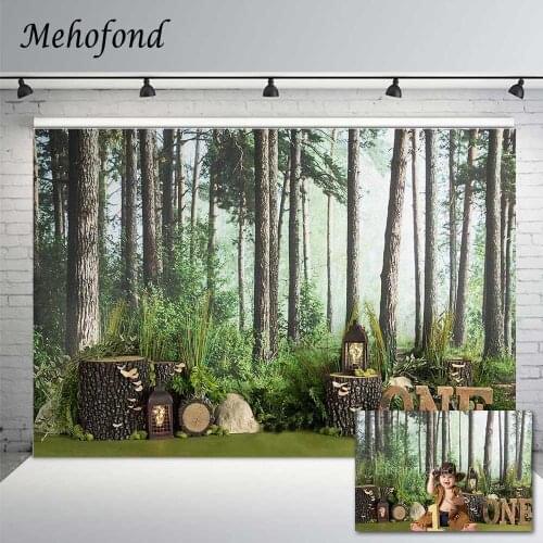Mehofond 1st Birthday Photographic Background Boy Jungle Forest Green Grass Newborn Cake Smash Photo Backdrop Studio Photophone