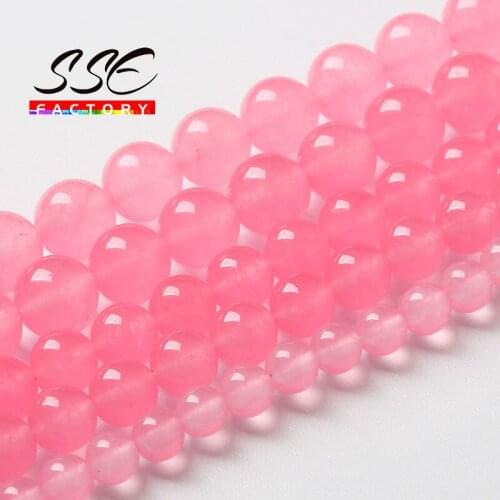 Smooth Natural Pink Jades Beads Round Loose Beads For Jewelry Making DIY Bracelet Accessories 4 6 8 10 12mm 15" Strand Wholesale