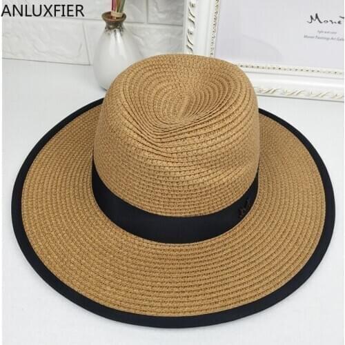 H157 Summer Hat Fall Men Sun Protection Fashion Floppy Hats Adult Male Beach Cool Breathable Holiday Wide Brim Casual Straw Cap