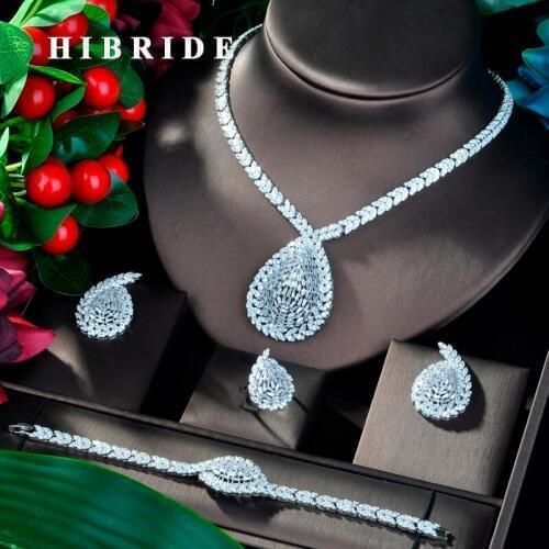 HIBRIDE New Luxury Design CZ Dubai Wedding Bridal Jewelry Sets For Wedding Accessories Jewelry Necklace Bangle Sets N-800