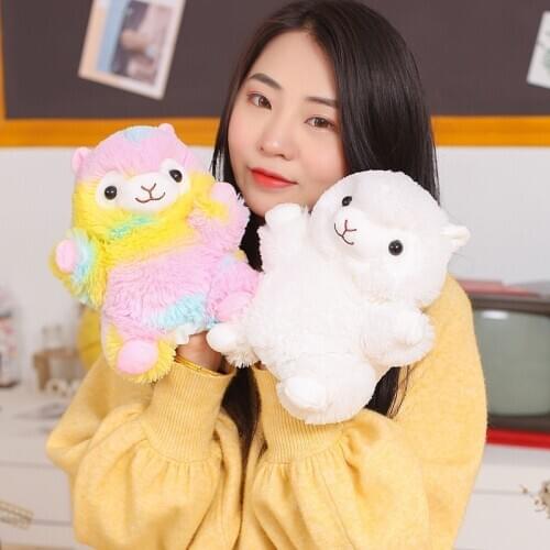 Cute super cute creative toy rainbow alpaca hand puppet plush toy child early education storytelling doll baby comfort toy rag d