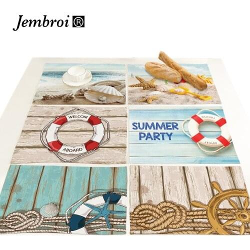 Ocean Printed Faux Linen Placemat Tablecloth Mediterranean Sea Coaster Set Restaurant Table Decoration Kitchen Accessories