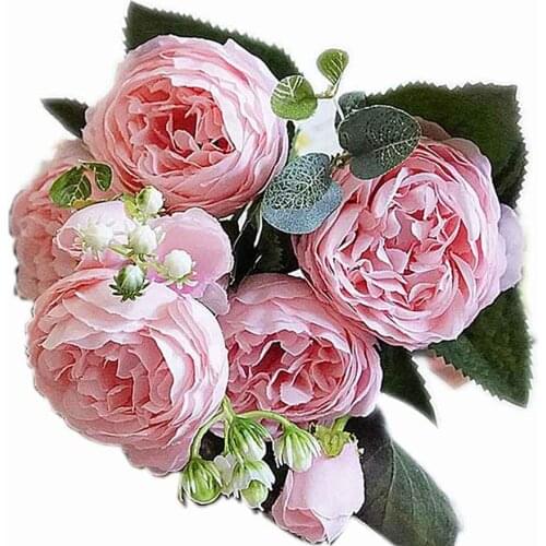 5 Heads Artificial Rose Bouquet Flowers Silk Flowers for Diy Crafts Wedding Party Festival Home Decoration Photography Props