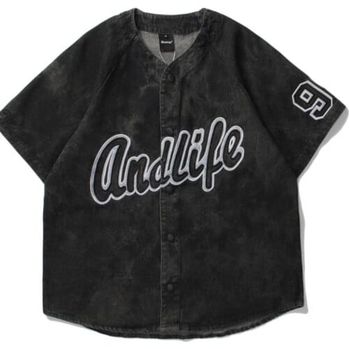 Letter Printed Baseball Cardigan T-shirt Casual Loose Velvet Irregular Harajuku 2021 Summer High Street Hip Hop Fashion T-shirts