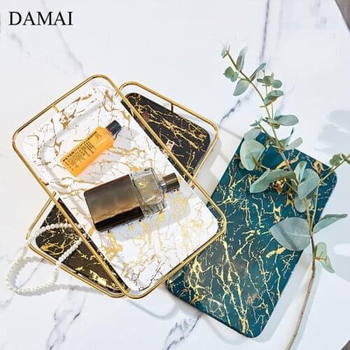 Ceramic Storage Trays Rectangular Marble Texture Decorative Plates Fruit Dessert Tray Jewelry Necklace Dresser Display Plate