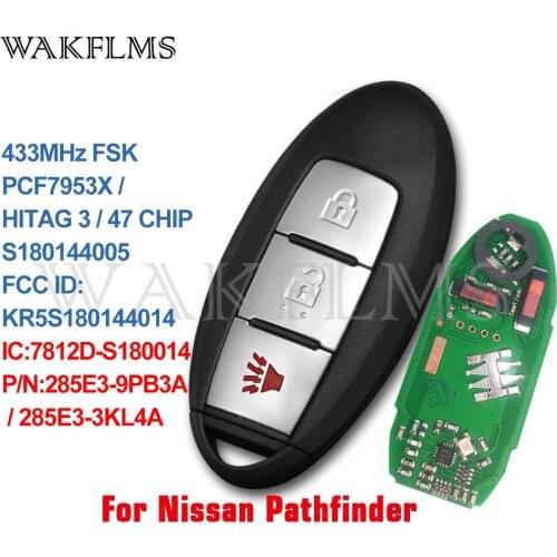 3 Button Smart Remote Car Key 433Mhz For Nissan Pathfinder 2013-2016 with PCF7953X HITAG 3 47 CHIP KR5S180144014