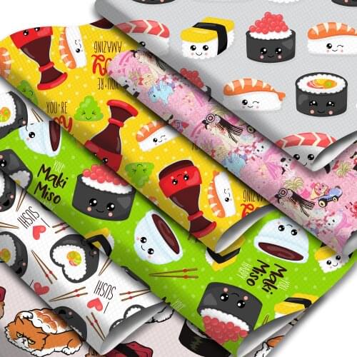 Food Series Faux Leather Sheets Sushi Rice Cake Pattern Printed Synthetic Leather Fabric Roll for DIY Earrings Hair Bows Making
