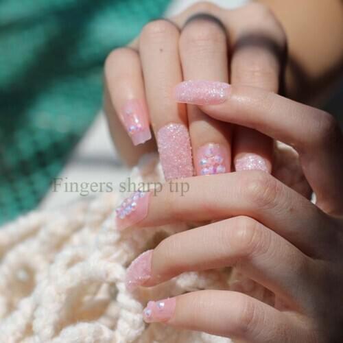 2020 Fashion full diamond crystal diamond square head candy color handmade fake nails Cute powder W09