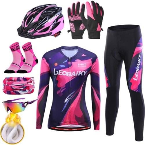 Thermal Fleece Cycling Clothing Women Mtb Road Bike Riding Suit Winter Bicycle Jersey Set Keep Warm Sportswear Outdoor Outfit
