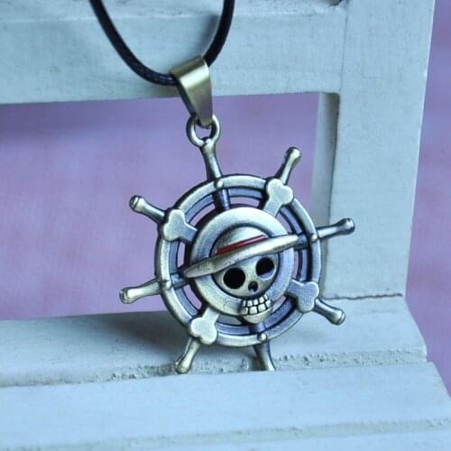 Wholesale 5 Pcs 2021 ONE PIECE Necklaces Rudder Skull Pendant Leather Rope Chain Neck Accessories for Women Men Jewelry Gifts