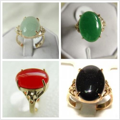 Genuine Multicolor Jade 14K Gold plated Ring AAA+ Grade size 6-9