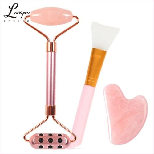 Rose Quartz Roller Facial Massager Germanium Metal Roller Massager Jade Roller Jade Spatula Facial Massager Skin Care Tool