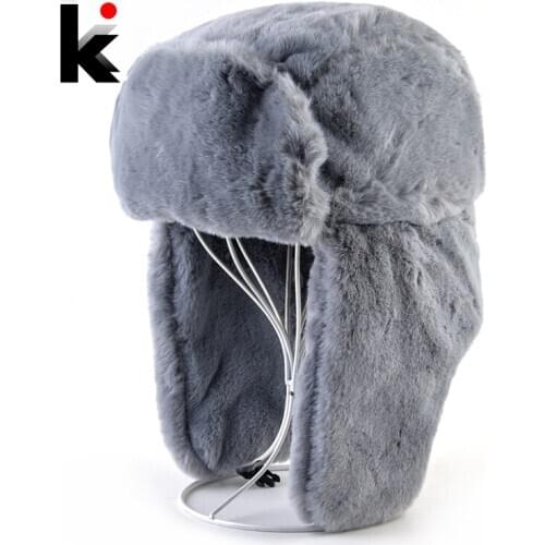 Faux Fur Bomber Hat For Women Solid Color Faux Leather Trapper Earflap Hats Winter Warm Men Outdoor Snow Hat Thick Ski Beanies