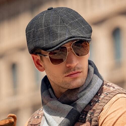 Wool Vintage Beret Man Womens Hat British Style Spring Winter Beret Cap Herringbone Octagon Peaky Blinders Hat Newsboy MZ052
