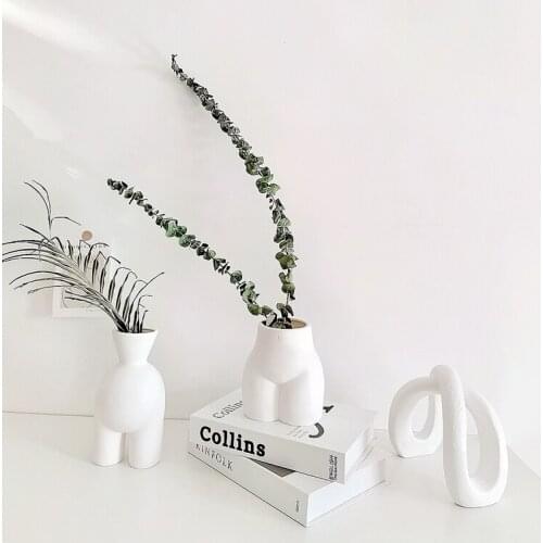 Nordic Abstract Human Body Creative Ceramic Handmade Vase Flower Art Crafts Modern Simple Half-length Vase Study Room Home Decor
