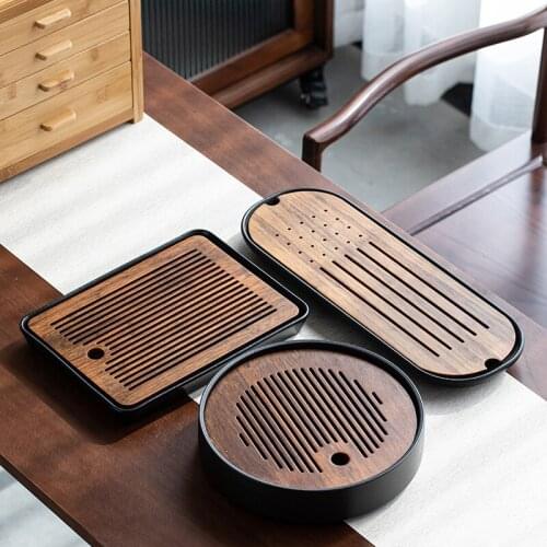 Modern Wooden Tea Tray Ceramic Solid Drain Decorative Tea Tray Chinese Ceremony Set Bandeja Madera Large Serving Dish DL60CP