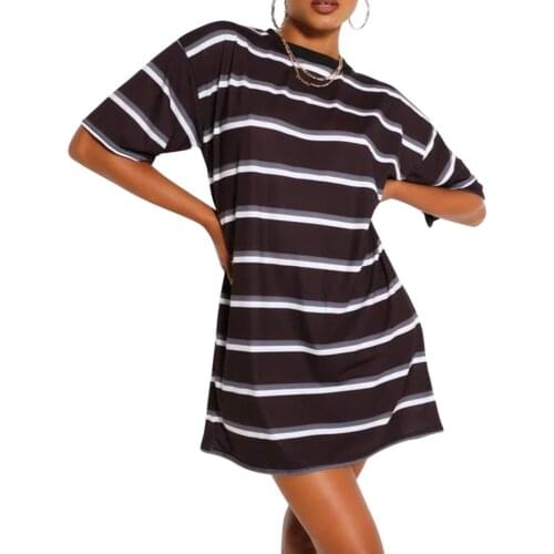 Spring and Summer New Style Women Fashion Short-Sleeved Striped Dress Ladies Fashion Casual Dress Daily Shopping T-Shirt Dress