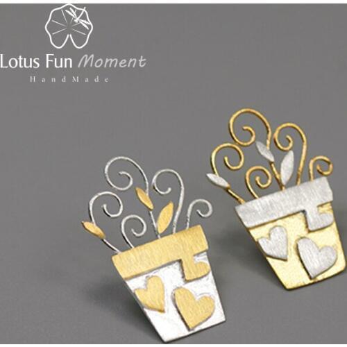 Lotus Fun Moment Real 925 Sterling Silver Handmade Fashion Jewelry Lovely Romantic Flower Pot Design Brooch Pin For Women