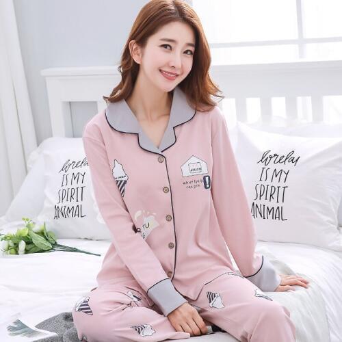Cotton Pajamas Women Spring and Autumn Cotton Sleepwear Long Sleeve Summer Household Clothing Plus Size 2pcs Homewear D-2197