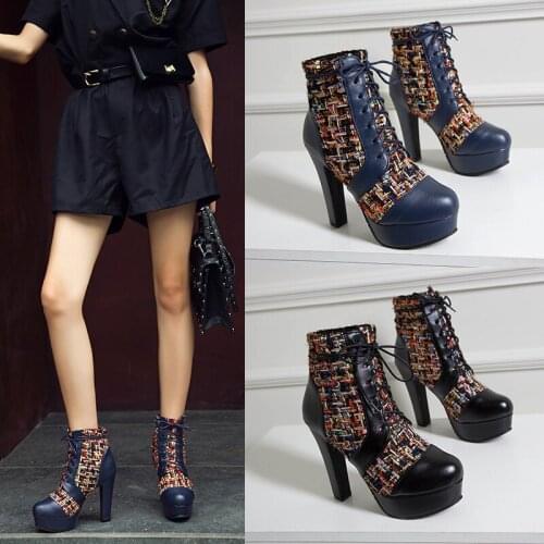 Thick heeled short boots womens 2020 autumn and winter new all-match high heels waterproof platform round toe Martin boots smal