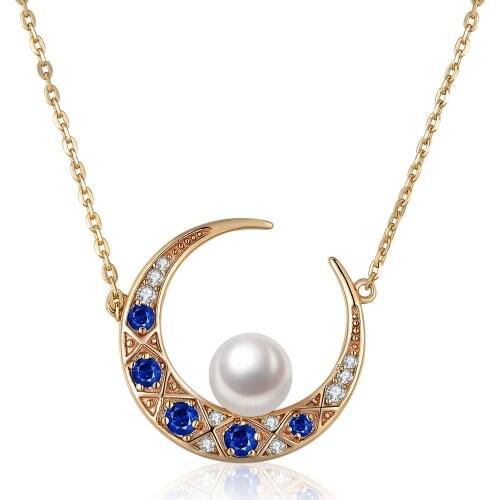 Female 925 Sterling Silver Necklace Women Moon Pearl Pendant Jewelry for Party Birhtday Gifts Ladies