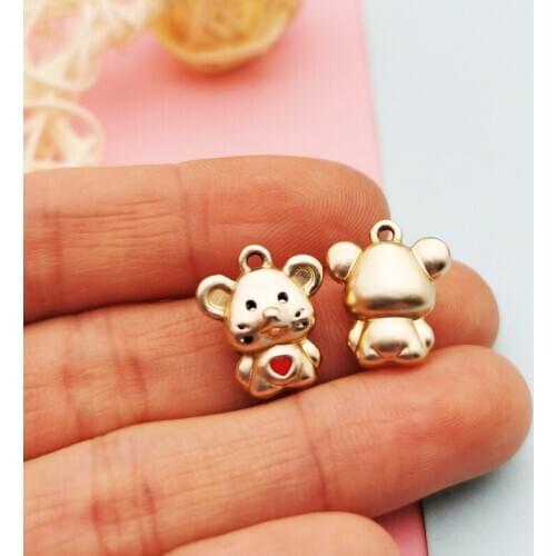 10pcs 3D Heart Rat Enamel Charms Pendants Gold Tone Animal Zodiac Rat Charms Fit DIY Earring Bracelet Dangle Jewelry Accessories
