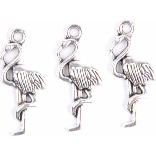 10pcs Silvers Plated Flamingos Charms Pendants Beads Fit Bracelet Necklace 29*14mm Animal Charm For Jewelry Making Accessories