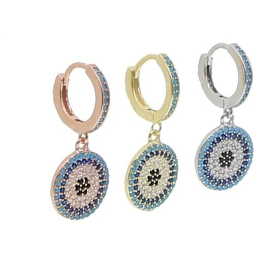 100% 925 Sterling Silver High Quality Micro Pave Cz Nano Turquises Dangle Evil Eye Disco Luxury Beautiful Women Earring