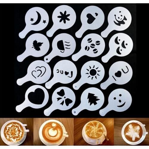 16Pcs Coffee Latte Cappuccino Barista Art Stencils Cake Duster Templates Coffee Tools Accessories Gusto Nespresso Zavarnik Dolce