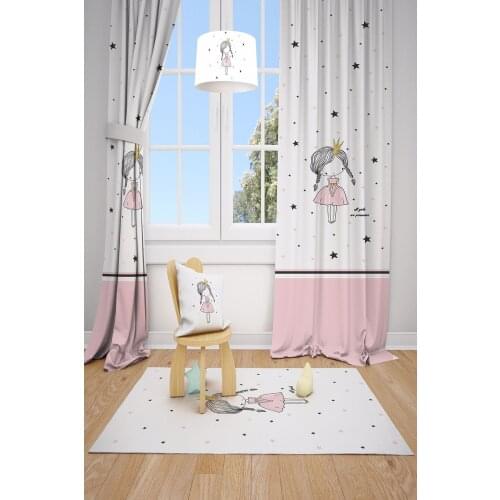 Princess Female Child and Baby Room Backdrop Curtain 2 Wing Mkt-147 70 cm x 260 cm 2 pcs