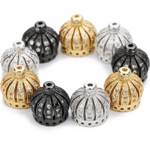 Louleur Supplies 2 pieces Micro Pave Zircon Copper 11x11mm Crown Space Beads Tassel Caps DIY Tassels Necklace Earring Findings