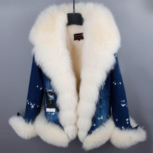 2021 denim parka real fur coat winter jacket real natural fox fur women coat thick warm fur parkas etachable hot sell
