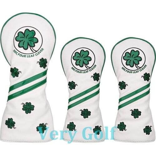 3pcs/set Four Leaf Clover White Leather Golf Club Driver Fairway Wood Head Covers 1 3 5 Wood Covers