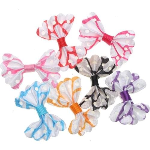 50pcs Perforated Stripe Baby Satin Ribbon Polyester Bowknot Hair Clips Applique Craft Wedding Bow Tie Scrapbooking Decoration