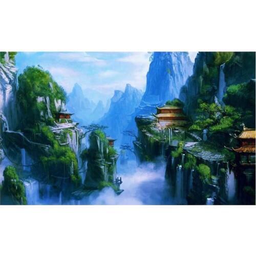 5d Diamond Embroidery Fantasy mountains Castle Diy Diamond Painting Cross Stitch Rhinestones Full Square Round StickerZP-401