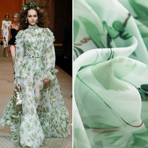 Bamboo Printed 100% Polyester Chiffon Fabric Summer Children Parent-child Clothing Fabrics Cloth for Dress Sewing Per Meter