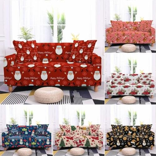 Santa Claus Sofa Slipcover Christmas Elastic Sofa Covers For Living Room Fully-wrapped Couch Cover Furniture Protector 1-4 Seat