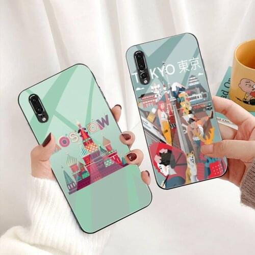 Moscow Tokyo Venice city poster Phone Case Tempered Glass For Huawei P30 P20 P10 lite honor 7A 8X 9 10 mate 20 Pro