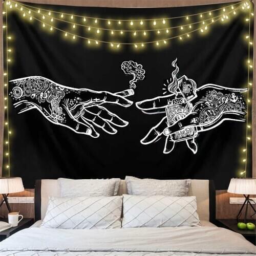 Black White Cigarette Tapestry Wall Hanging Mandala Hand Floral Celestial Psychedelic Tapestries Hippie Wall Carpet Dorm Decor