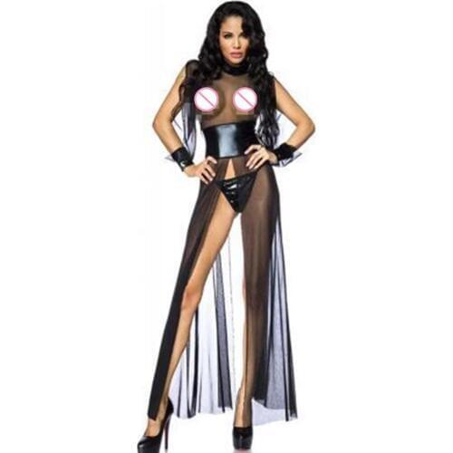 Black Transparent Women Underwear Sexy Erotic Mesh Lingerie Dress Lace Babydoll Dress Sexy Nightgowns Long Night Dress Sleepwear